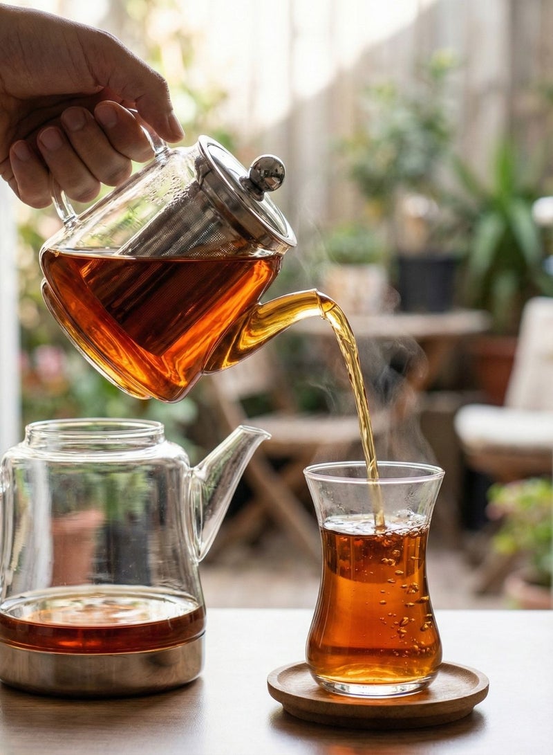 1 تشيس طقم إبريق شاي تركي من زجاج البوروسيليكات، سعة 450 مل، وغلاية سعة 1500 مل - Image 3